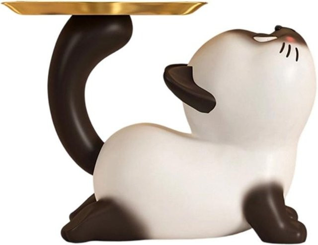 Dekorative Siamesische Katzen Statue aus Harz als Schreibtischornament und Schlüsselablage in Schwarz und Weiß - Bild 1