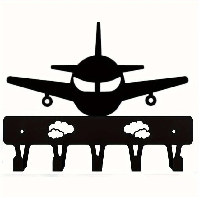 Schlüsselhalter Flugzeug aus Metall in Schwarz als moderne Wanddekoration für Wohnzimmer, Schlafzimmer oder Kinderzimmer - Bild 1