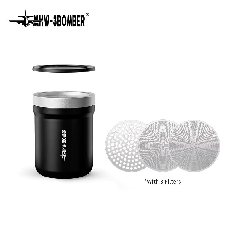 MHW-3BOMBER Shark Powder Shaker in Schwarz mit magnetischem Aluminiumdeckel und drei austauschbaren Mesh-Sieben für Kaffee-Zubehör - Bild 2