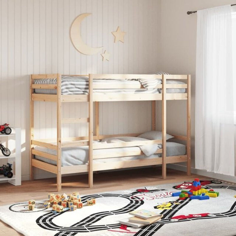 Vidaxl Etagenbett aus Massivholz Kiefer in Natur und Braun, B/T/H: 90 x 200 cm, ohne Matratze - Bild 1