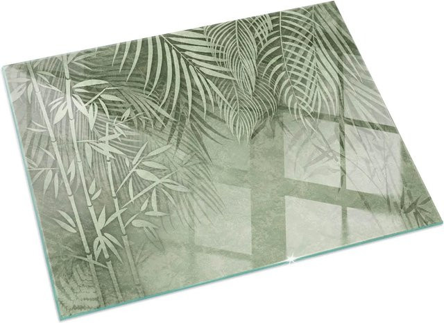 Tulup Glasplatte für Kaminöfen mit tropischem Blätter-Motiv in Grün, B: 60 cm, T: 40 cm - Bild 1