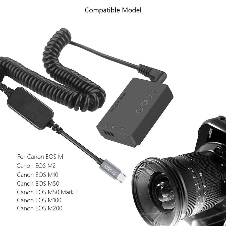 USB Type-C Dummy Batterie LP-E12 Adapter für Canon EOS M2 M10 M50 M100 M200 Kameras, Schwarz - Bild 4