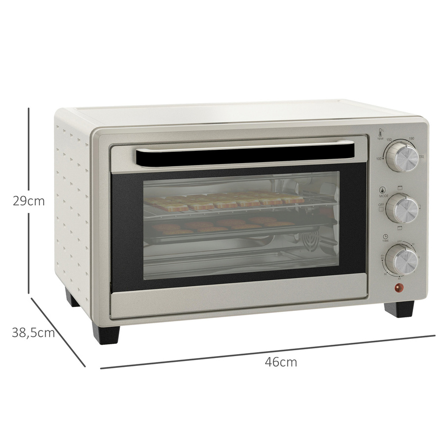 HOMCOM Minibackofen mit Drehspieß, 21 L Toasterofen in Cremeweiß mit Edelstahl und Glas, 3 Kochmodi, 100 °C-230 °C - Bild 2
