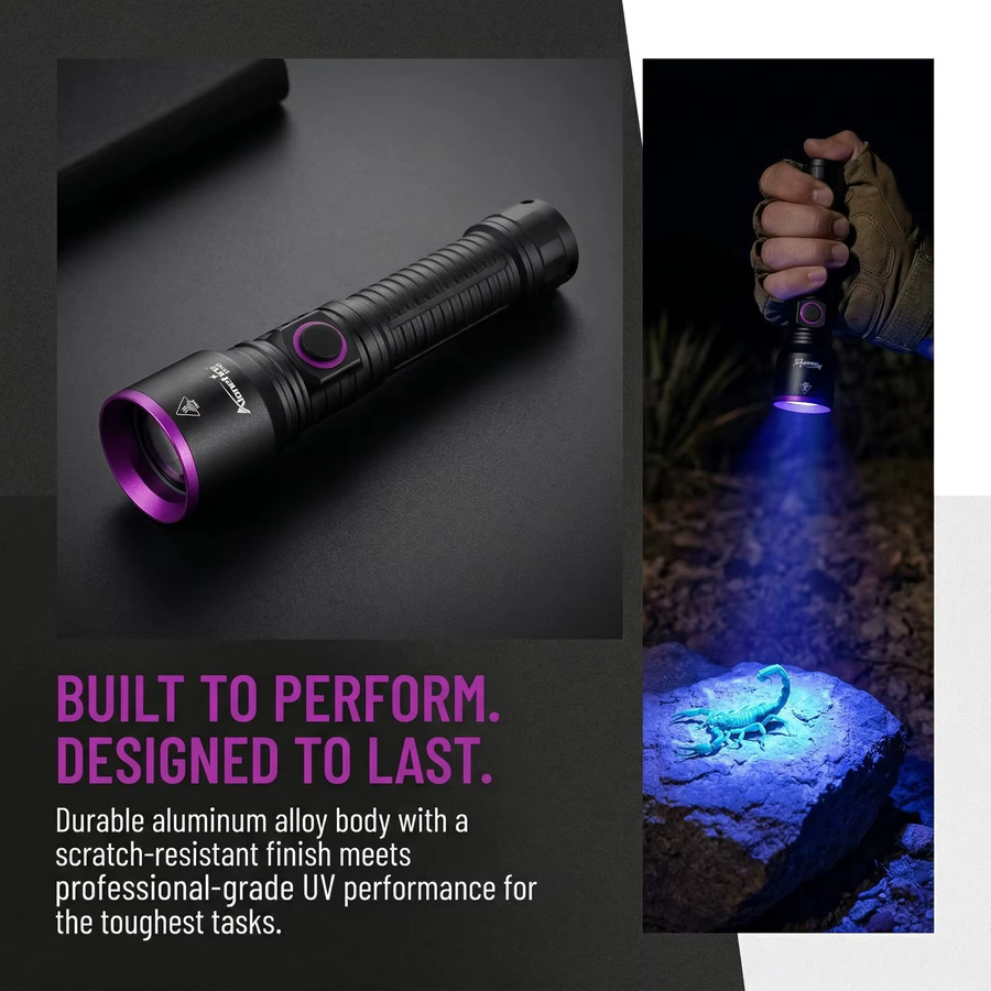 Alonefire 10W 365nm UV-LED Hochleistungs-Schwarzlicht-Taschenlampe in Schwarz, USB-aufladbar zur Detektion von Haustierflecken, Tinea und Geldscheinen - Bild 3
