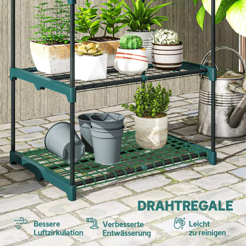 Comanlai Pflanzenregal aus Stahl in Dunkelgrün, mehrstöckiger Blumenständer für Garten und Balkon - Bild 3