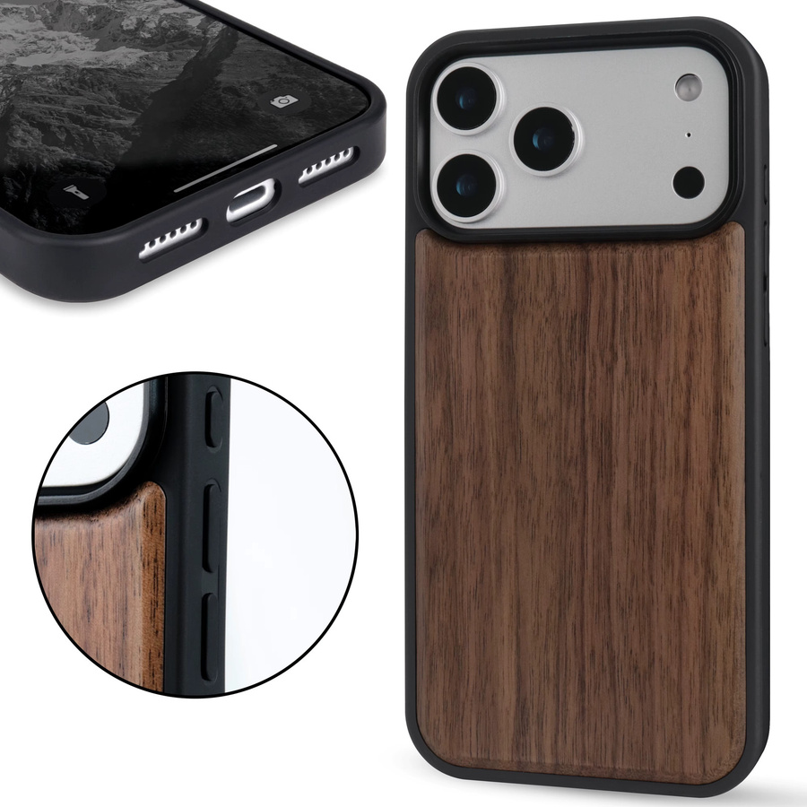 Stoßfeste Handyhülle aus Walnuss- und Kirschholz für Apple iPhone 17 Pro und iPhone 17 Pro Max in Braun - Bild 3