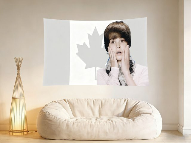ZLIENSZUS Justin Bieber Wandteppich mit Portrait-Design in Weiß, B: 60 cm, H: 40 cm - Bild 1