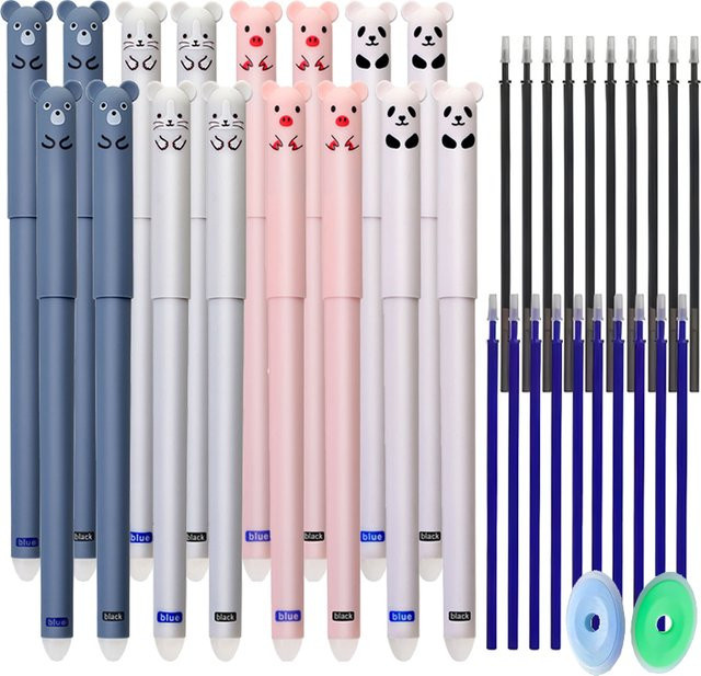 42-teiliges MROOFUL Set magische Gelstifte mit Bären- und Panda-Motiv, 0,5 mm, abwischbar, Farben: Schwarz und Mehrfarbig - Bild 1