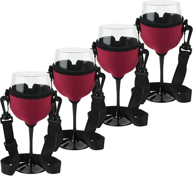 AT19 Tragbarer Wein-Glashalter mit Nackenriemen, 4er-Set, Rot - Bild 1