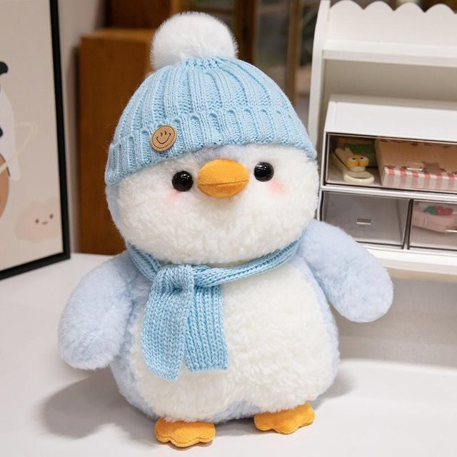 Wucifang Bags Pinguin-Stofftier, Kuscheltier Kissen mit Hut, Blau, 30cm - Bild 1