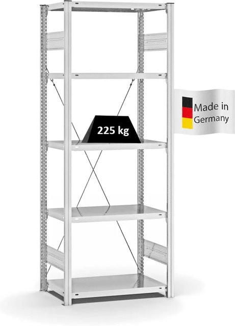 PROREGAL Fachbodenregal Stecksystem T-Profil Medium-Duty Grundregal, 5 Ebenen, Lichtgrau, H x B x T: 200 x 75 x 40 cm - Bild 1