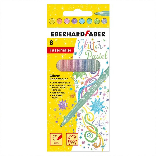 Eberhard Faber Glitter Fasermaler in Pastellfarben, 8 Stück, Multicolour - Bild 1