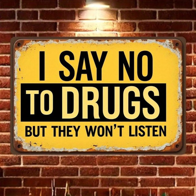 Vintage Metallschild CIFBUY I Say No to Drugs in Gelb, rechteckige Wandkunst aus Metall, B/H: 30 x 30 cm - Bild 1