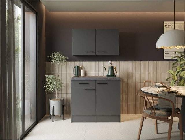 Respekta Buffetschrank Oliver Set in Grau Matt Granit Optik mit Soft-Close-Türen, B/T/H: 100 x 60 x 200 cm - Bild 1