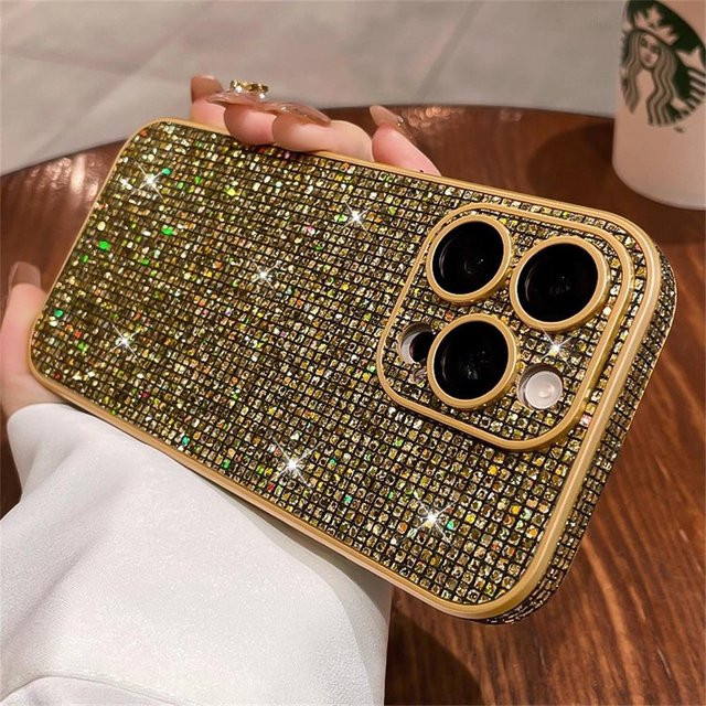 Glitzernde Pailletten-Handyhülle mit Vollbild-Design und Kameraschutz für Apple iPhone 14 Pro Max in Gold - Bild 1