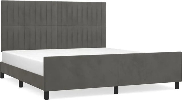 vidaXL Bettgestell mit Kopfteil aus Samt in Dunkelgrau, B/T/H: 160 x 200 x 128 cm - Bild 1