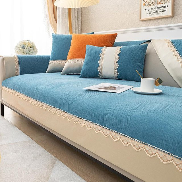 Super Six Rutschfester Sofabezug mit floraler Spitze in Blau, Universal Couchbezug aus Mikrofaser für 1- bis 4-Sitzer, Breite: 70 cm, Höhe: 70 cm - Bild 1