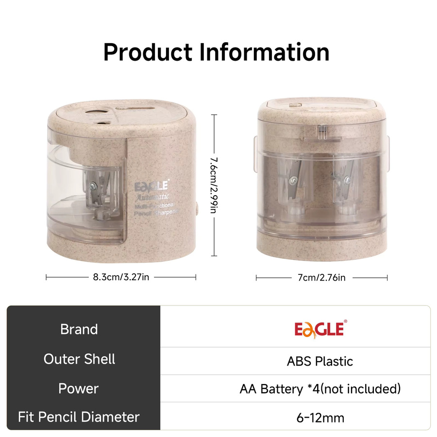 EAGLE Elektrischer Bleistiftspitzer mit Schnellschärfung für 6-12mm Bleistifte in Sand und Beige - Bild 2