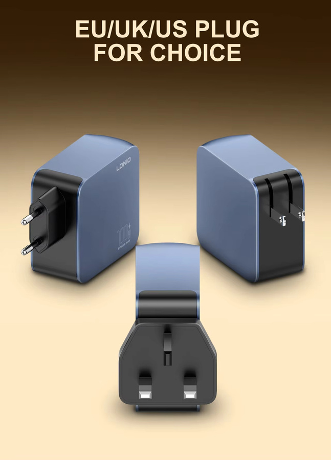 LDNIO Gan 100 W Schnellladegerät mit USB-C Multi-Port Schnellladestation in Blau für MacBook, iPhone und Xiaomi - Bild 5