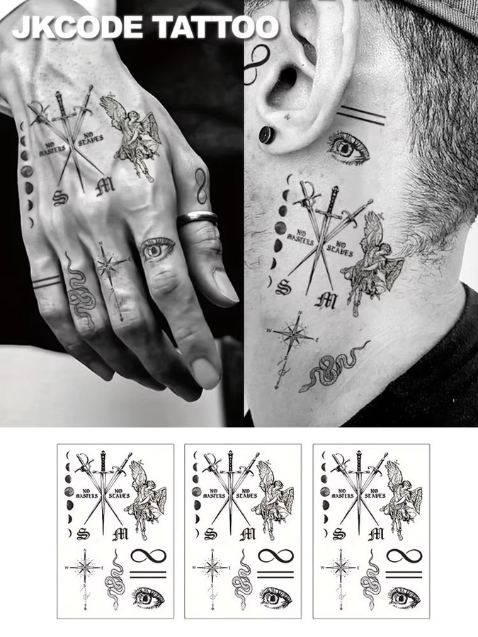 JKCODE TATTOO Temporäre Tattoo-Aufkleber, 3-teilige Sammlung, Retro-Stil - Bild 5