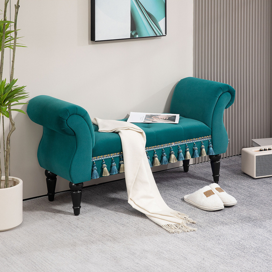 HOMCOM Luxus Polsterbank in Samtoptik mit Kautschukholz-Gestell, Farbe: Grün, B/T/H: 117 x 40 x 58 cm - Bild 2