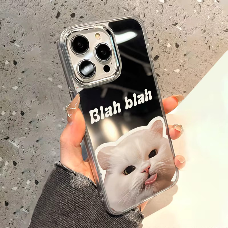Apple iPhone Schutzhülle mit Make-up Spiegel und weißem Katzen-Design - Bild 2