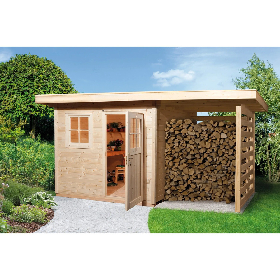 WEKA Gartenhaus 170 Gr. 1 aus Holz mit Flachdach und Vordach in Beige, B/H/T: 430 x 226 x 210 cm - Bild 2