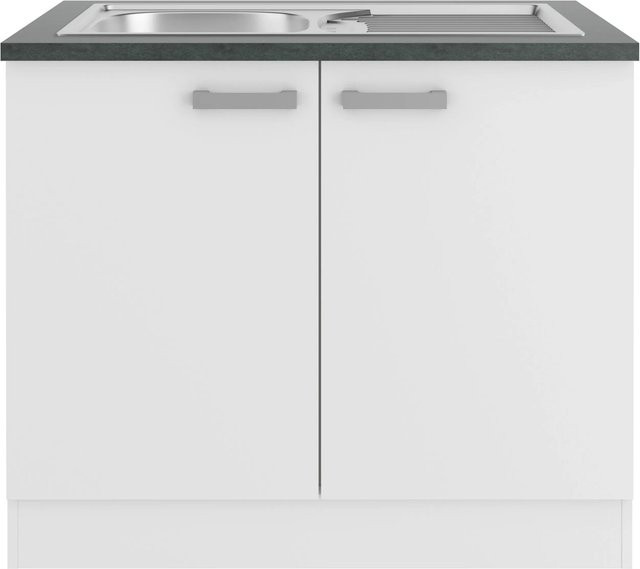 OPTIFIT Oslo214 Küchen-Spülenunterschrank in Weiß mit Feinstruktur und modernem Design, Breite: 100 cm - Bild 1
