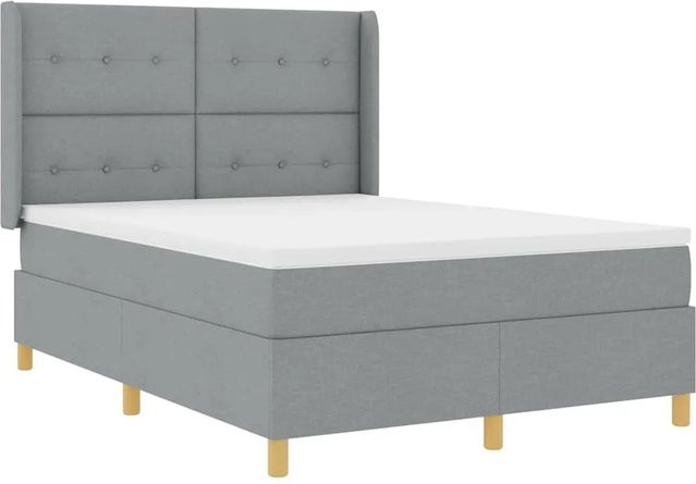 vidaXL Boxspringbett mit Matratze in Grau, Hybrid-Bett mit Taschenfederkern und Stoffbezug, B/T/H: 140 x 200 x 147 cm - Bild 1