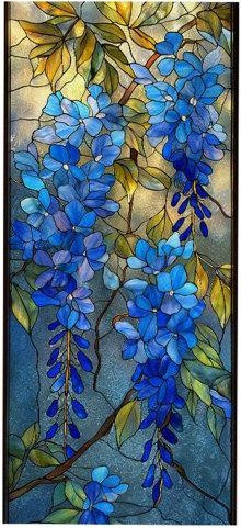 Statische Fensterfolie Full in Love House mit buntem Blumenmuster in Blau, UV-blockierend und wasserdicht - Bild 1