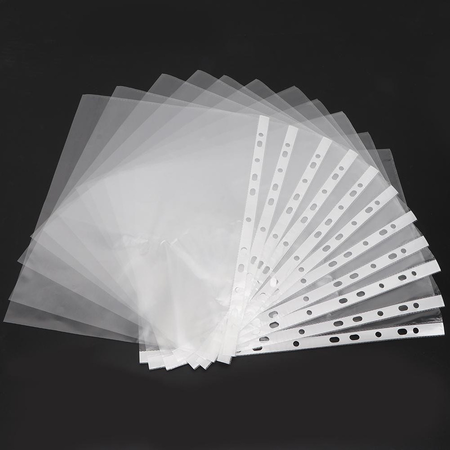 100 Stück transparente A4 Schutzhüllen mit 11 Loch für Ordner aus PVC von shoemst - Bild 3