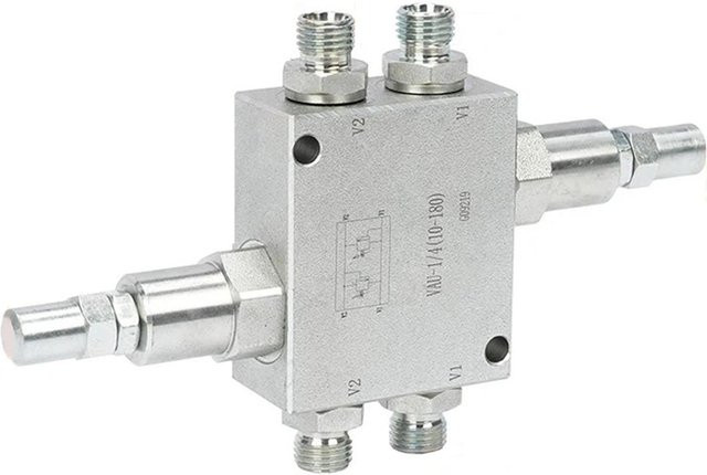 Artleeh Mini-Bagger-Ventilblock-Kit aus Edelstahl in Silber mit 1/4 Zoll Hydraulikschlauch und M14x1,5 Gewindeanschluss - Bild 1
