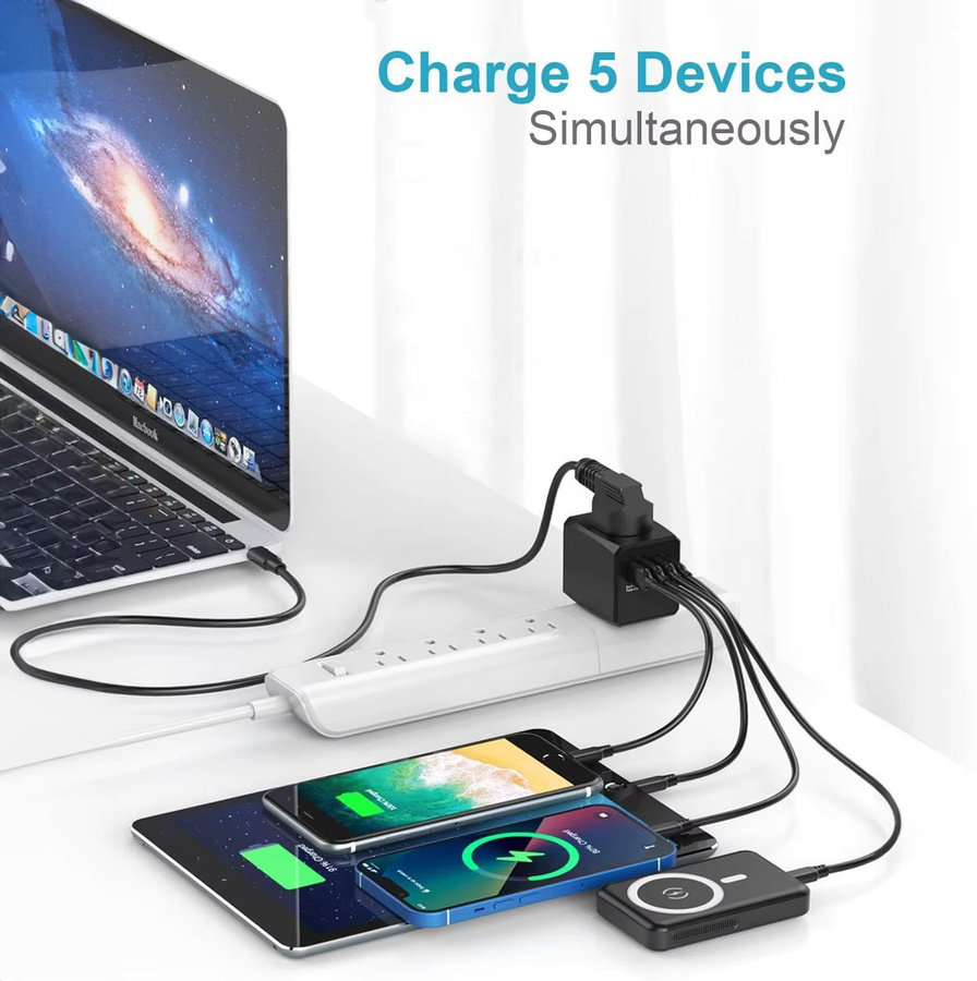 HKLAMIN Reise-Universalstecker Smart Power Adapter mit 3 USB-A und 1 USB-C Anschlüssen als schnelles Ladegerät für US-, EU-, UK- und Australien-Reisesteckdosen - Bild 6