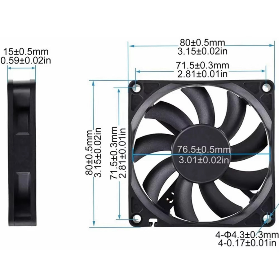 8025 Dual-Ball-Lüfter 80mm Computer-Gehäuselüfter Schwarz B/T/H: 80 x 80 x 25 mm DC 12V 24V 2-Pin - Bild 6