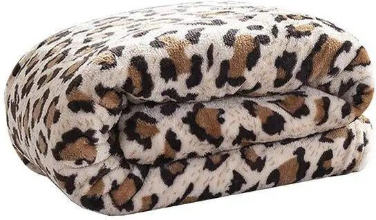 JMG Household Supplies Korallenfleece-Flanell-Decke mit Leopardenmuster und Karomuster, Multicolor, B/H: 100 x 120 cm - Bild 1