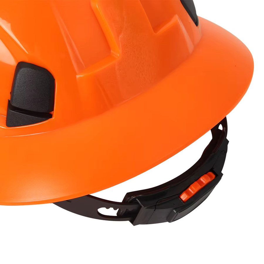 Aolamegs Schutzhelm mit voller Krempe und integrierter Schutzbrille in Grün und Orange, CE-zertifiziert, atmungsaktiv für Baustelle und Industrie - Bild 4