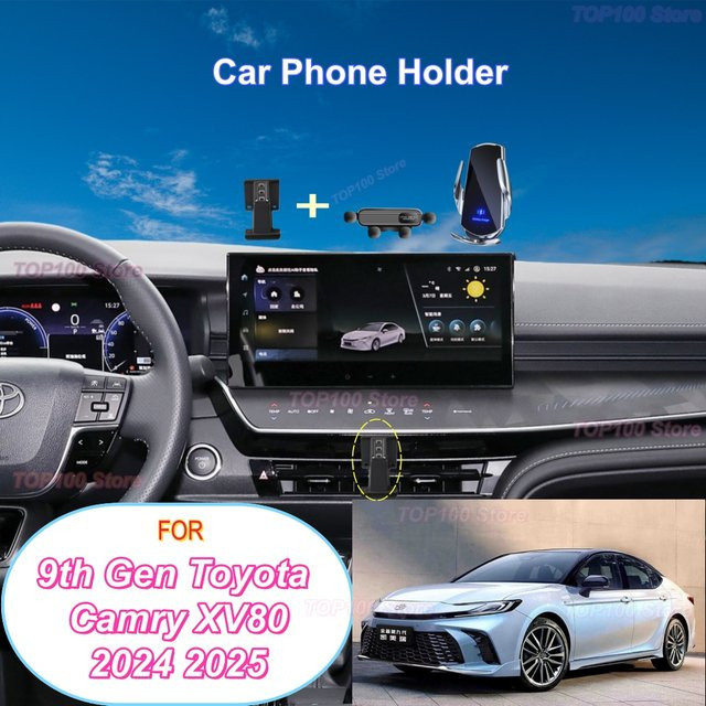 Autotelefonhalter für Toyota Camry XV80 9. Generation 2024 2025 mit kabellosem Laden und fester Lüftungsschlitz-Basis in Schwarz - Bild 1