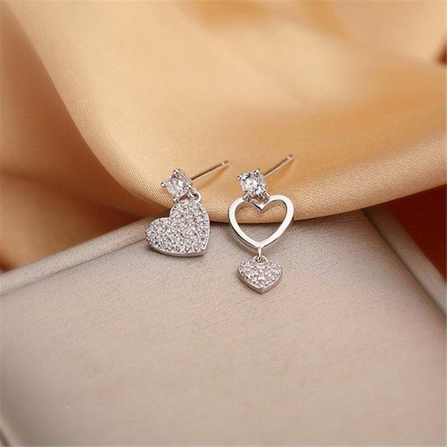 Ohrring 925 Sterling Silber, Asymmetrie Herz Quaste, Tropfen, Damen - Bild 1