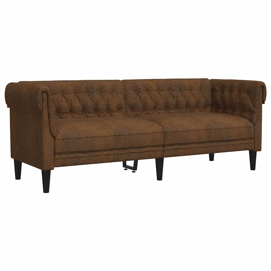 vidaXL Chesterfield-Sofa 3-Sitzer in Braun aus Stoff mit Massivholzrahmen B/T/H: 201,5 x 74,5 x 74,5 cm - Bild 2