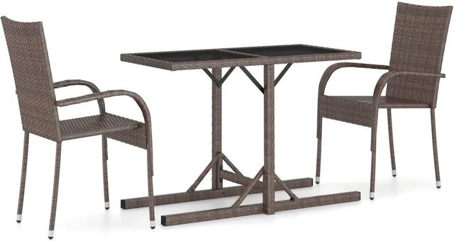 vidaXL 3-tlg Garten-Essgruppe aus PE-Rattan in Braun mit Glastisch und pulverbeschichtetem Stahl - Bild 1