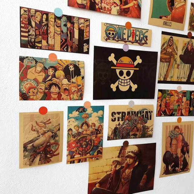 21-teiliges Bandai One Piece Anime Poster-Set mit Luffy in Vintage-Optik, mehrfarbige Wanddekoration aus Papier - Bild 1