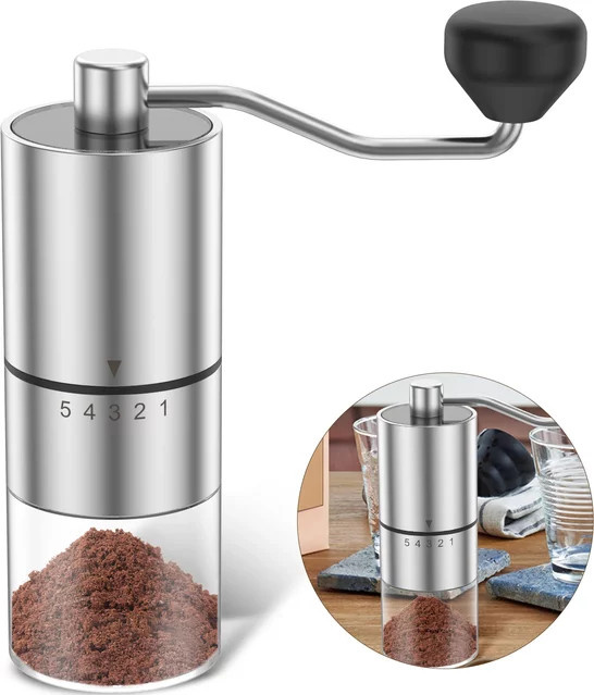 Willstar Manuelle Kaffeemühle aus Edelstahl mit konischem Mahlwerk in Silber - Bild 1