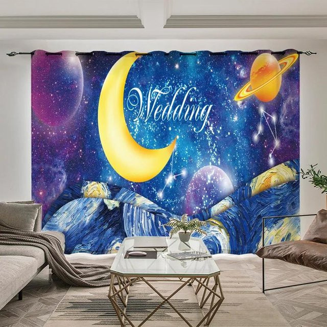 Yiran Furniture Verdunkelungsvorhang mit Astronauten- und Sternen-Motiv für Kinderzimmer und Gaming-Zimmer, Blau, B: 140 cm, H: 120 cm - Bild 1