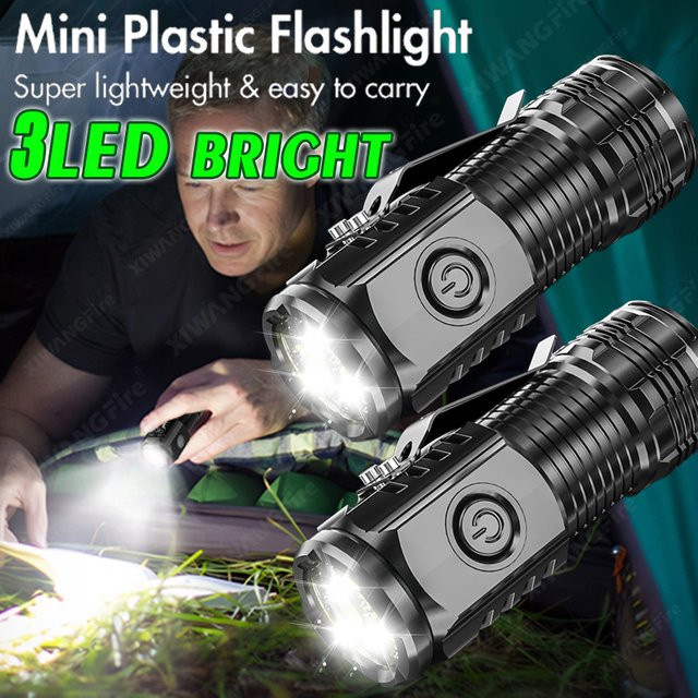 XIWANGFIRE Tragbare Mini-LED-Taschenlampe mit 3 LEDs und Kappenclip in Schwarz, wasserdichtes Licht für Outdoor, Camping und Arbeit - Bild 1