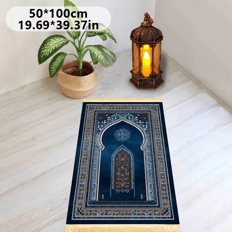 VIKAMA Islamische Gebetsmatte mit böhmischem Muster und Bogendesign in Blau, waschbar und faltbar - Bild 5