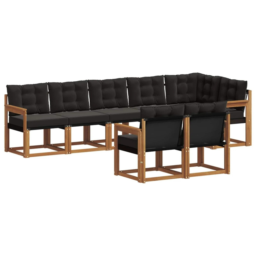 vidaXL Outdoor-Sofagarnitur 8-teilig aus Akazienholz und Textilene in Natur und Schwarz mit Kissen - Bild 2