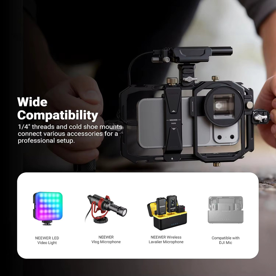 NEEWER Universal-Handy-Videorig-Stabilisator in Schwarz mit 17mm bis 37mm und 67mm Objektivfilter-Adapterring für iPhone und Android-Smartphones - Bild 4