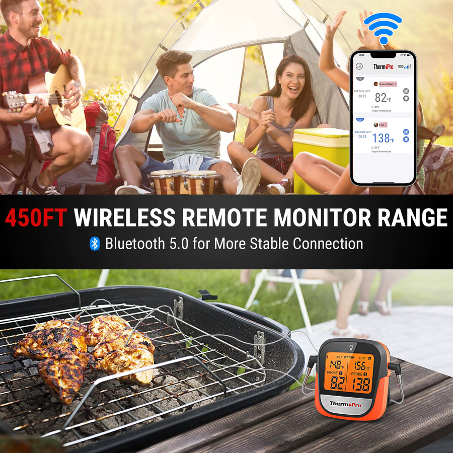 ThermoPro TP902 Bluetooth-verbundenes drahtloses Dual-Sonden-Fleischthermometer mit App-Steuerung und Hintergrundbeleuchtung - Bild 4
