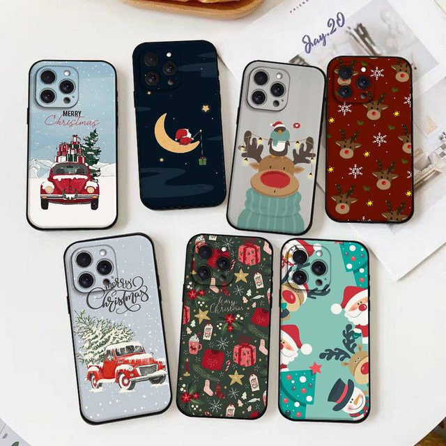Mesuca Handyhülle mit Weihnachts- und Neujahrsdesign für iPhone 11 bis iPhone 17 Pro Max, Schwarz und Multicolour, Softcover - Bild 1