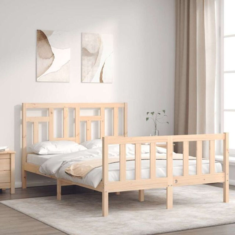 Massivholzbett vidaxl aus Kiefernholz im Landhaus- und Skandinavischen Stil, Farbe Natur oder Weiß, B/T/H: 140 x 200 x 145,5 cm - Bild 1